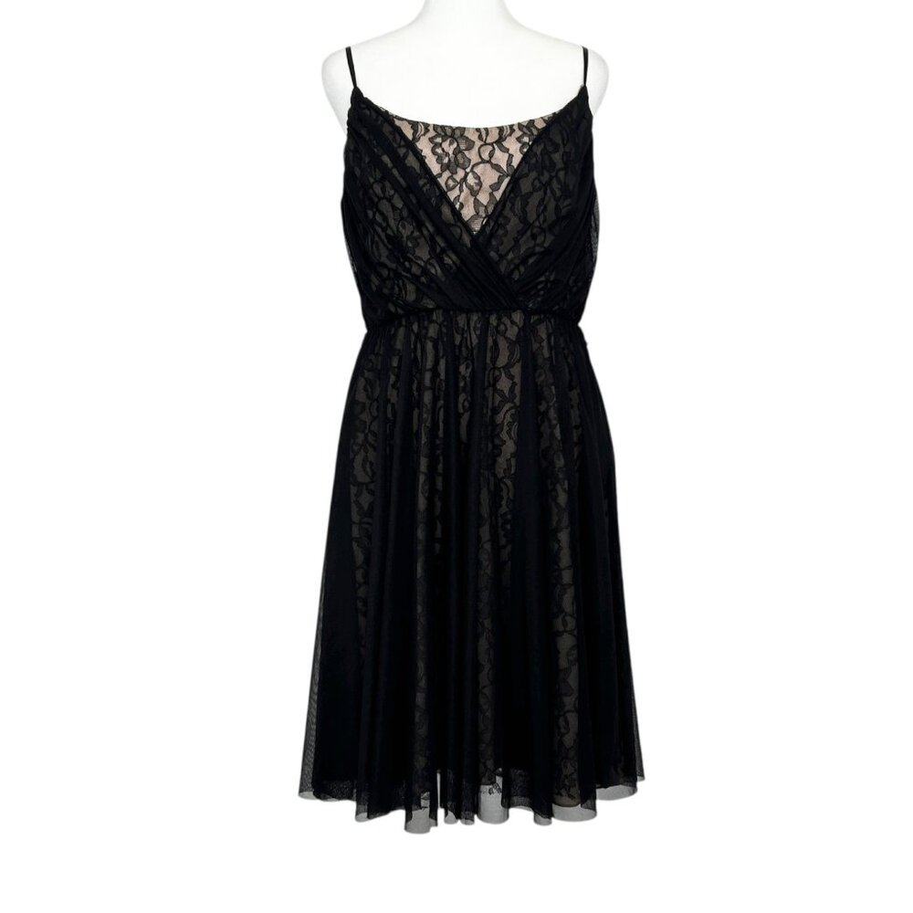 Maggy London Black Spaghetti Strap Tulle Overlay Lace Whimsigoth Dress 10 Petite